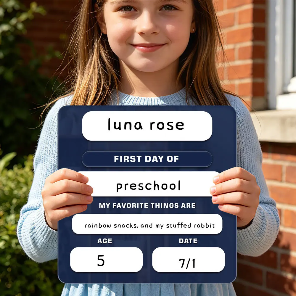 Interchangeable Milestone Sign for First Day of School and Last Day of School Designed for Repeated Use with Material