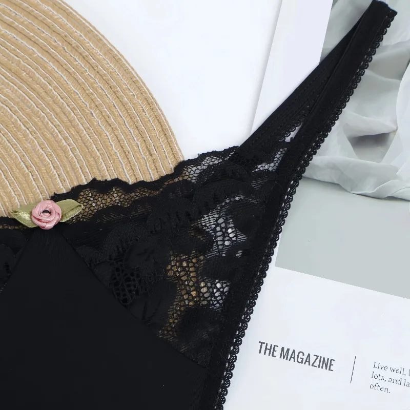 Ropa Interior de Yoga Transpirable de Cintura Baja para Mujer, Tanga de Nailon sin Costuras con Borde de Encaje, Diseño Elega...