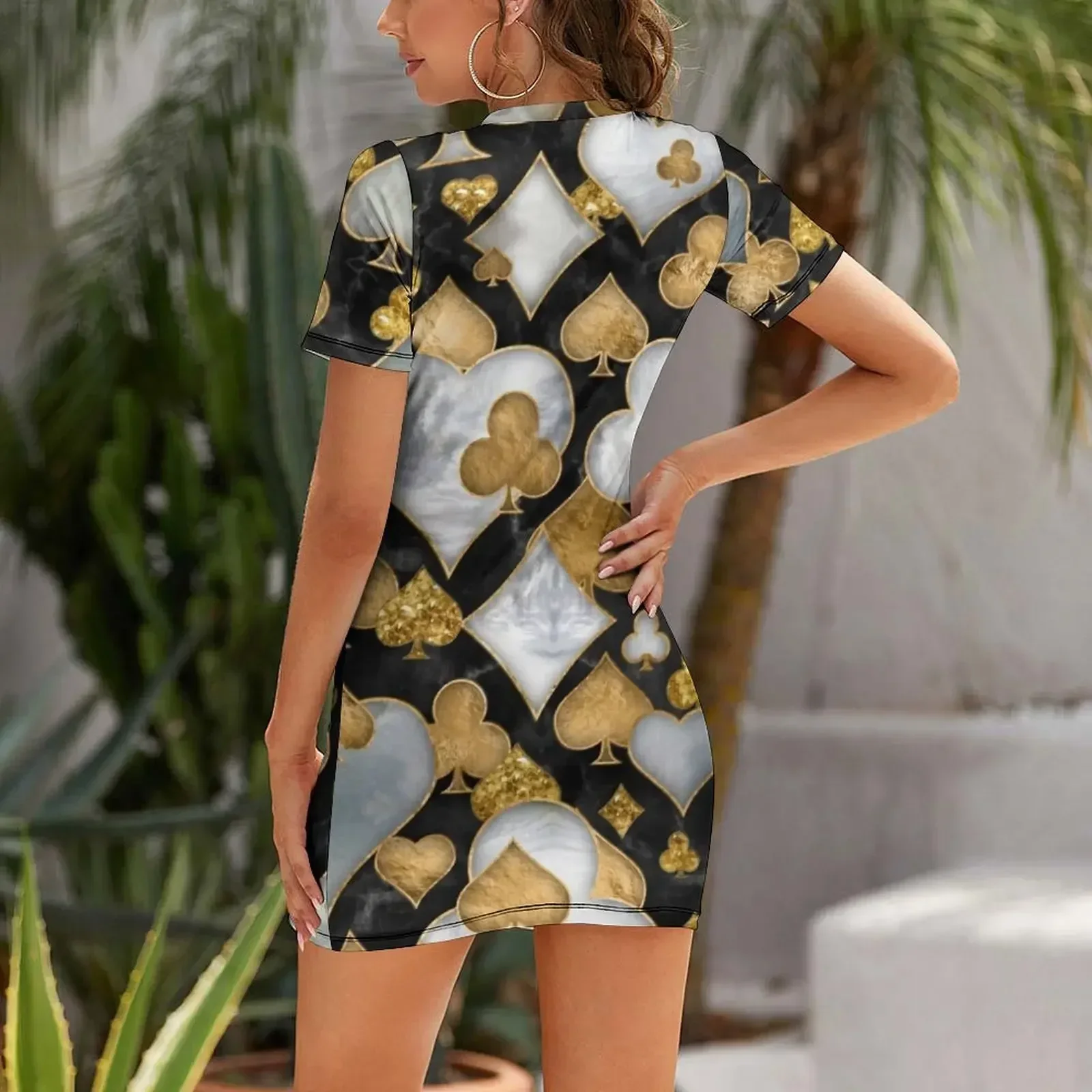 Card Suits Symbols pattern - Black, Pearl and Gold Short-Sleeved Dress women clothes bandage dress women's summer dress 2026 - view 2