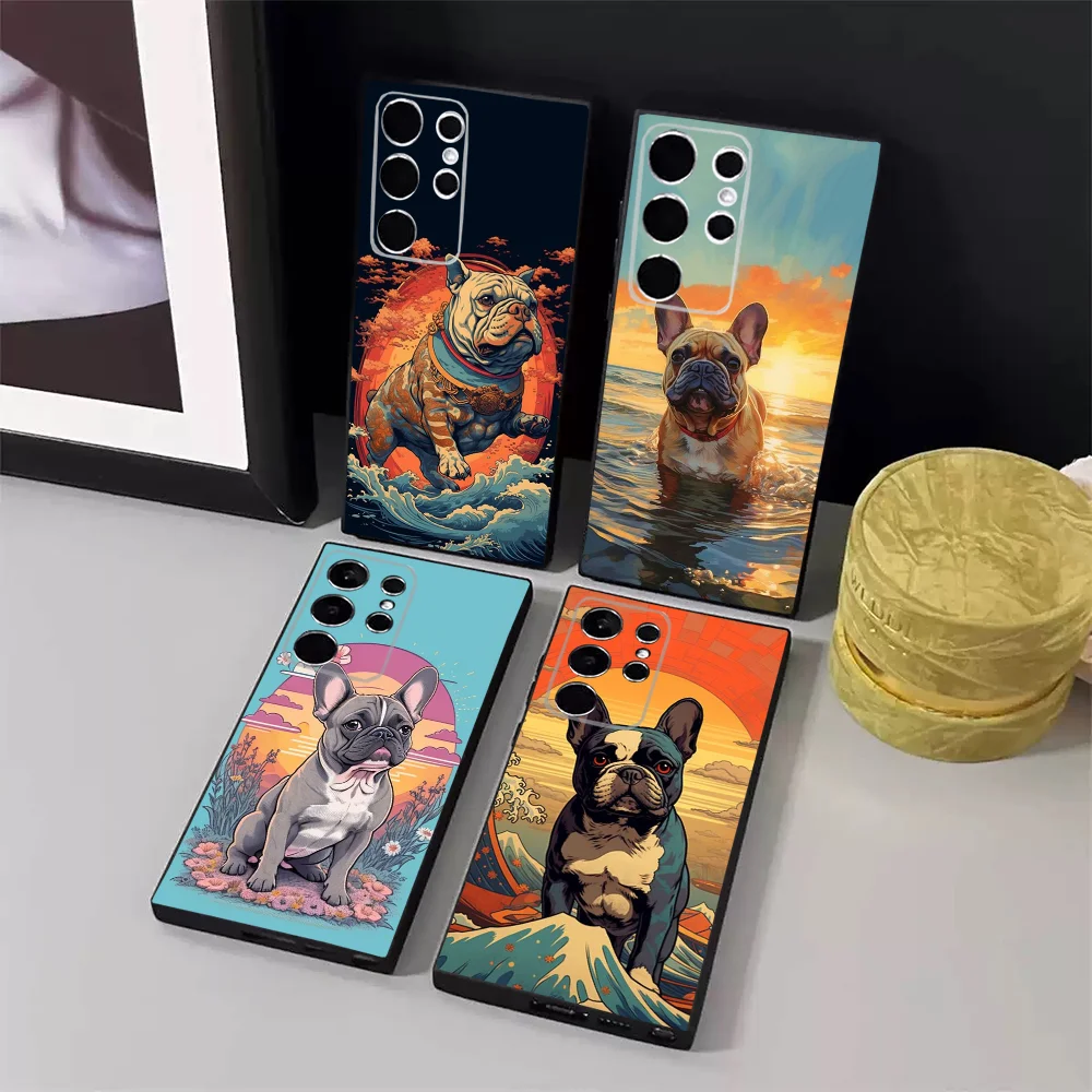 

French Bulldog Dog Pug Phone Case For Samsung S24,23,22,30,21,10,9,Ultra,Plus,Lite,FE,5G Black Soft Case