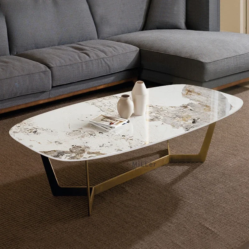 

Italian Stone Plate Living Room Marble round Rectangle Coffee Table Simple Metal Stainless Steel Coffee Table