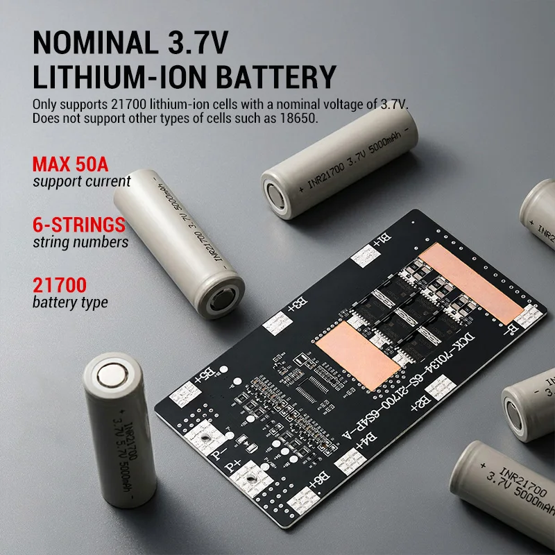 6S 50A Lithium Battery Protection Board 24V 1000W BMS for 3.7V 21700 Li-ion Battery Pack, 240A Current Limiting Protection