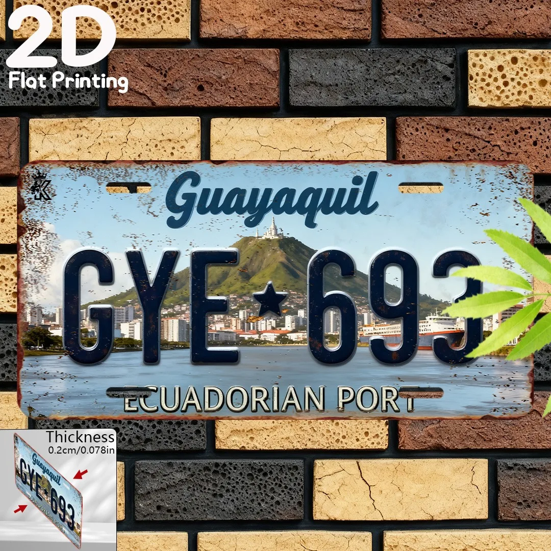 1pc Customizable 2D Flat Sign Only Decor,6×12Inch Guayaquil GYE 693 Ecuador Retro City Plaque Travel Souvenir Decor