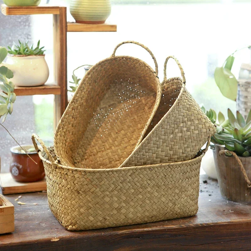Plant Makeup Storage Baskets Garden Laundry Basket Seagrass Container Organizer Pot Handmade Flower Wicker Rattan