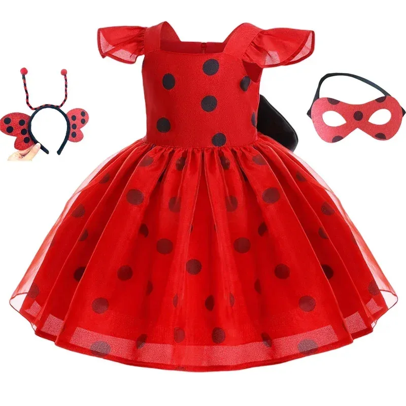 فستان الأميرة البنات منقط للأطفال من سن 0 إلى 6 سنوات بفيونكة كبيرة منتفخة زي أداء لعب الأدوار في الهالوين #2