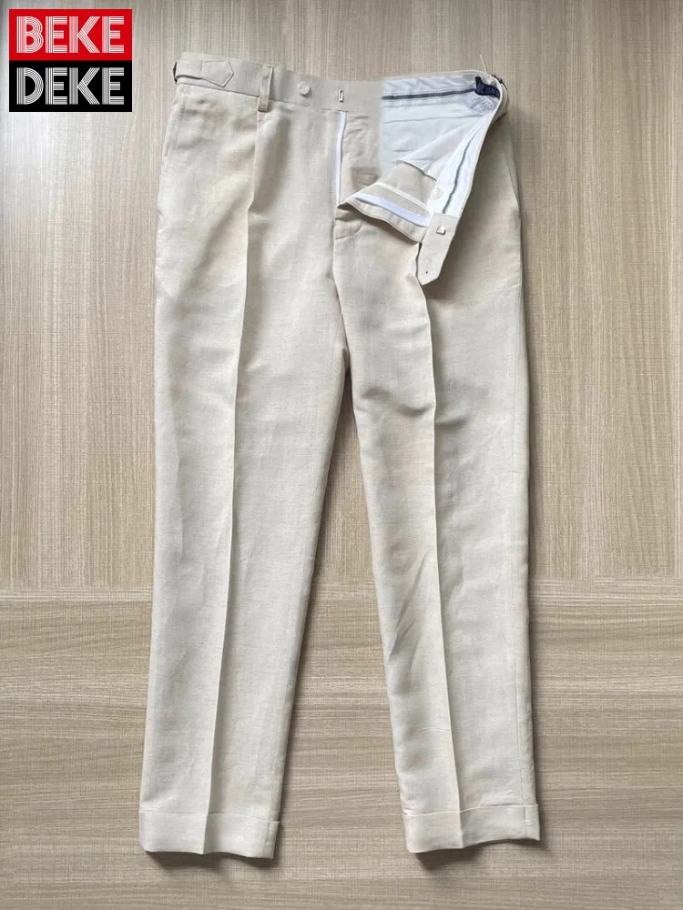 

Мужские летние льняные брюки прямого кроя, укороченные, облегающие, для офиса, винтажные, дышащие, карго-брюки