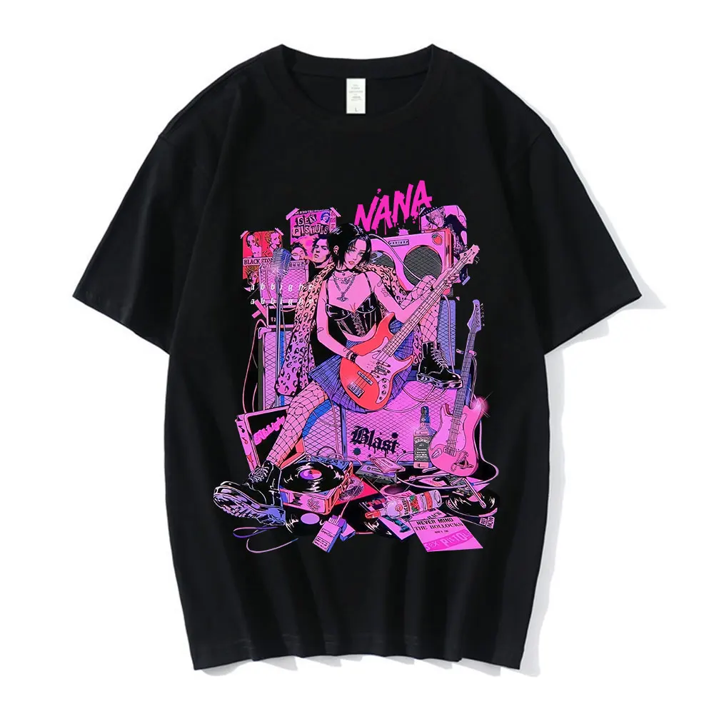 Nana Osaki Anime T-shirt Black Stones Band Manga Short Sleeve T-shirts Men Womens 100% Cotton Casual T Shirt Harajuku Streetwear