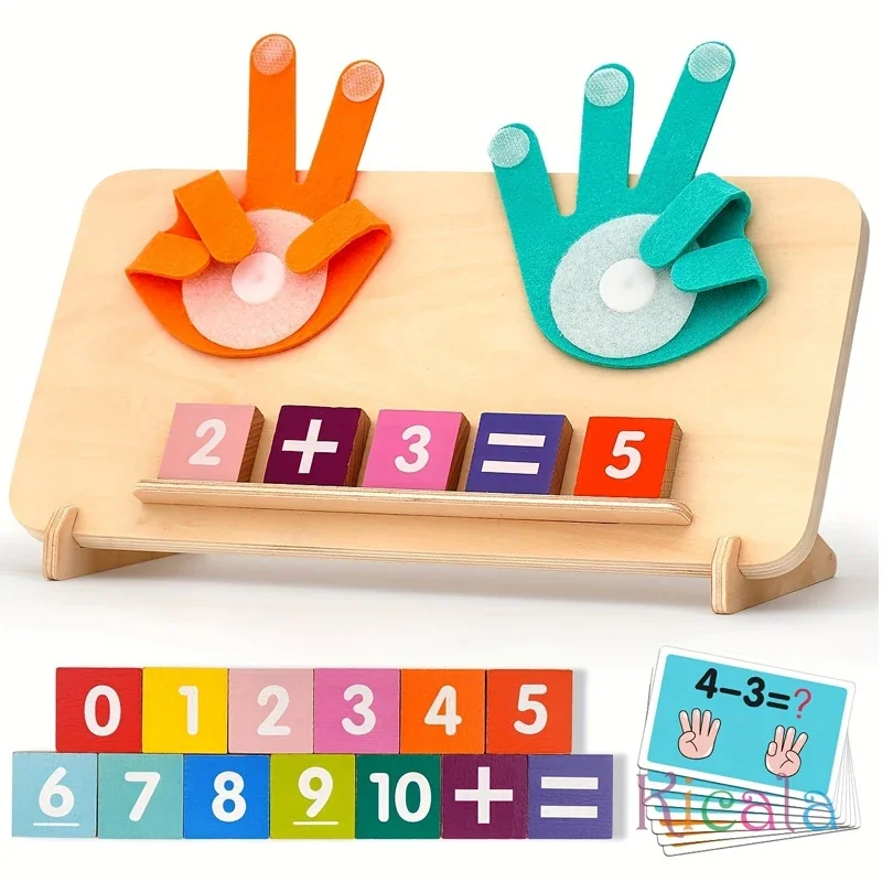 Giocattoli educativi aritmetici con dita in legno per bambini Apprendimento delle operazioni matematiche Addizione Sottrazione Scheda di abbinamento cognitivo