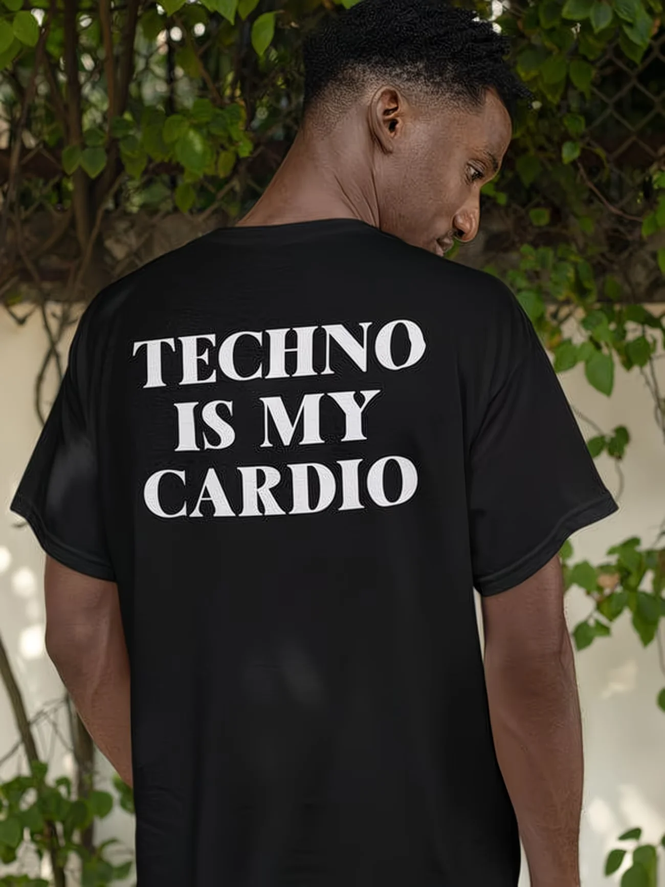 Camiseta de algodón con estampado gráfico de letras 'Techno Is My Cardio' para hombre y mujer, oversize, de verano, estilo urbano, informal, moderna, con cuello redondo