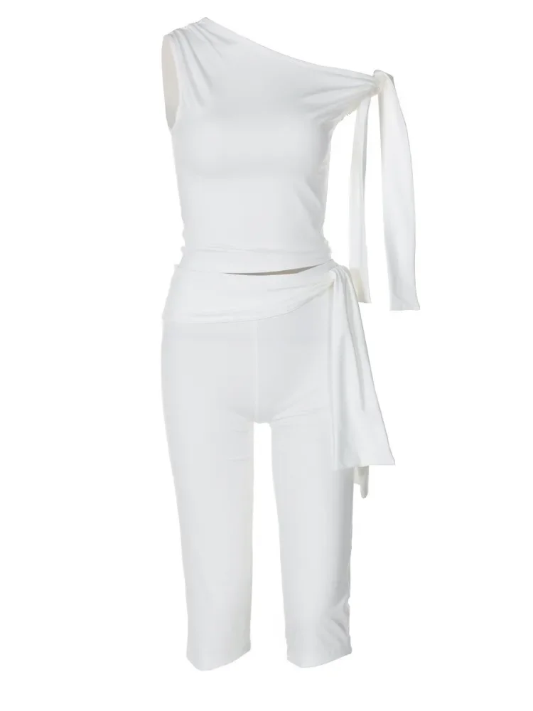 Tossy-Conjunto de 2 piezas de pantalones cortos blancos para mujer, Top corto plisado Delgado transparente a la moda, conjuntos de pantalones cortos