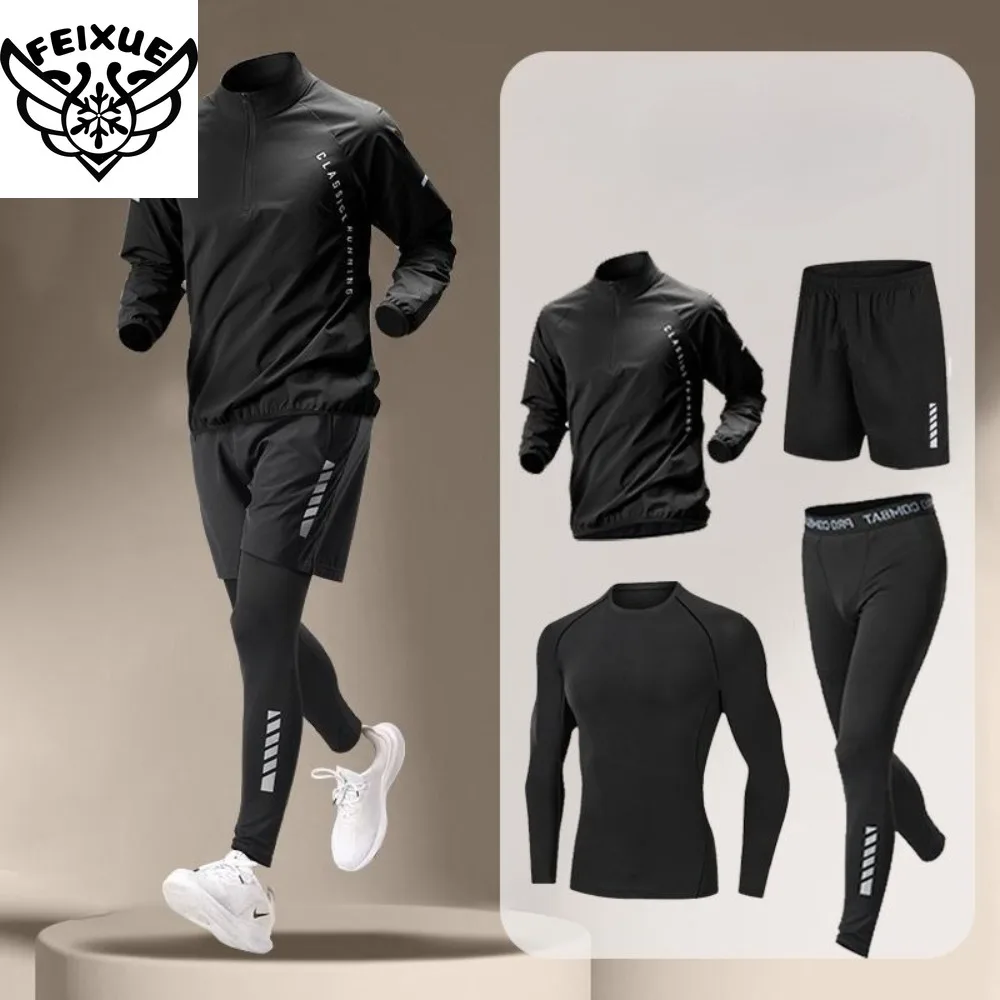 2025 الرجال الصيف الحرير الجليد التجفيف السريع الصيد مجموعة ضيق وتنفس اللياقة البدنية Runnin الدراجات الرياضة أربع قطع مجموعة الصيد