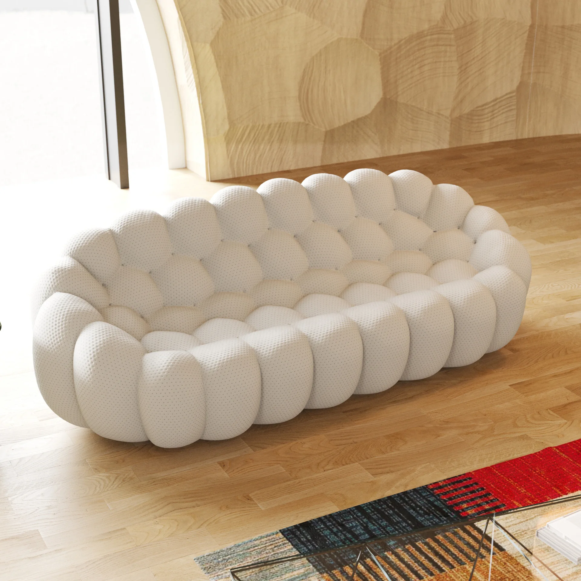 #Cream Pumpkin Bubble Sofa Modular Sectional Set Unique Rounded Knit Upholstery Cozy Deep Seating for Minimalist Living Room