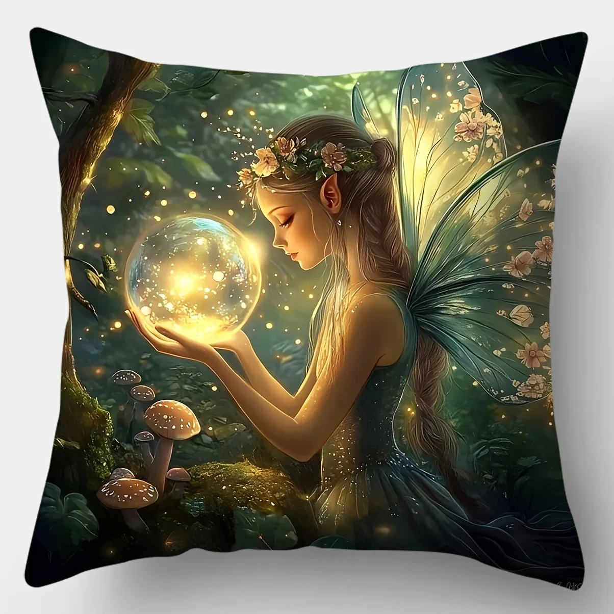 4pcs Set, Sofa Pillow Cover, Elf Forest Fantasy Scene Pillowcase 18x18 Inches Single-sided Printing Home Decoration