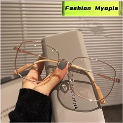 Luxury Square Women's Myopia Glasses Unisex Anti-blue Light Minus Eyeglasses Optical Spetacle Prescription Short Sight Eyewear