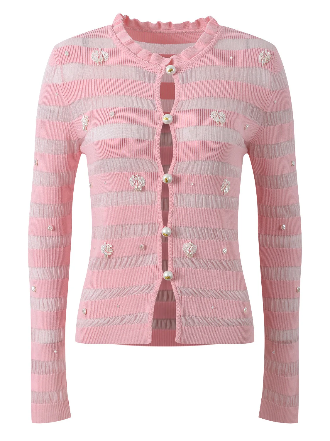 

Summer 2025 Sweet Slimming Stripe Light Knitted Cardigan And Tank Top Set Faionable Long Sve round Ne Button up Two Pi...