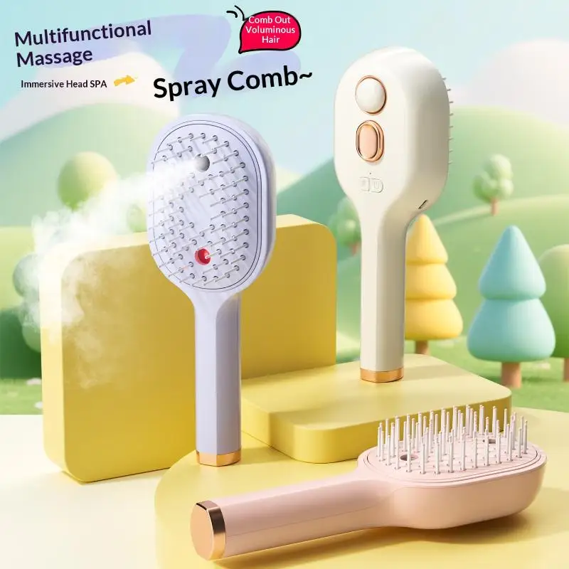 【K】Electric Steam Brush with Water Spray Wet Electrics Hairbrush USB-C Charging for Detangling Smoothing Styling & Frizz Control