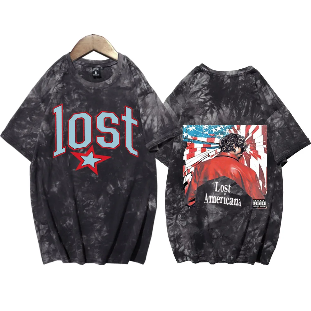 MGK Lost Americana Machine Gun Kelly التعادل صبغ قميص رجل امرأة Crewneck تي شيرتات قصيرة الاكمام مروحة هدية