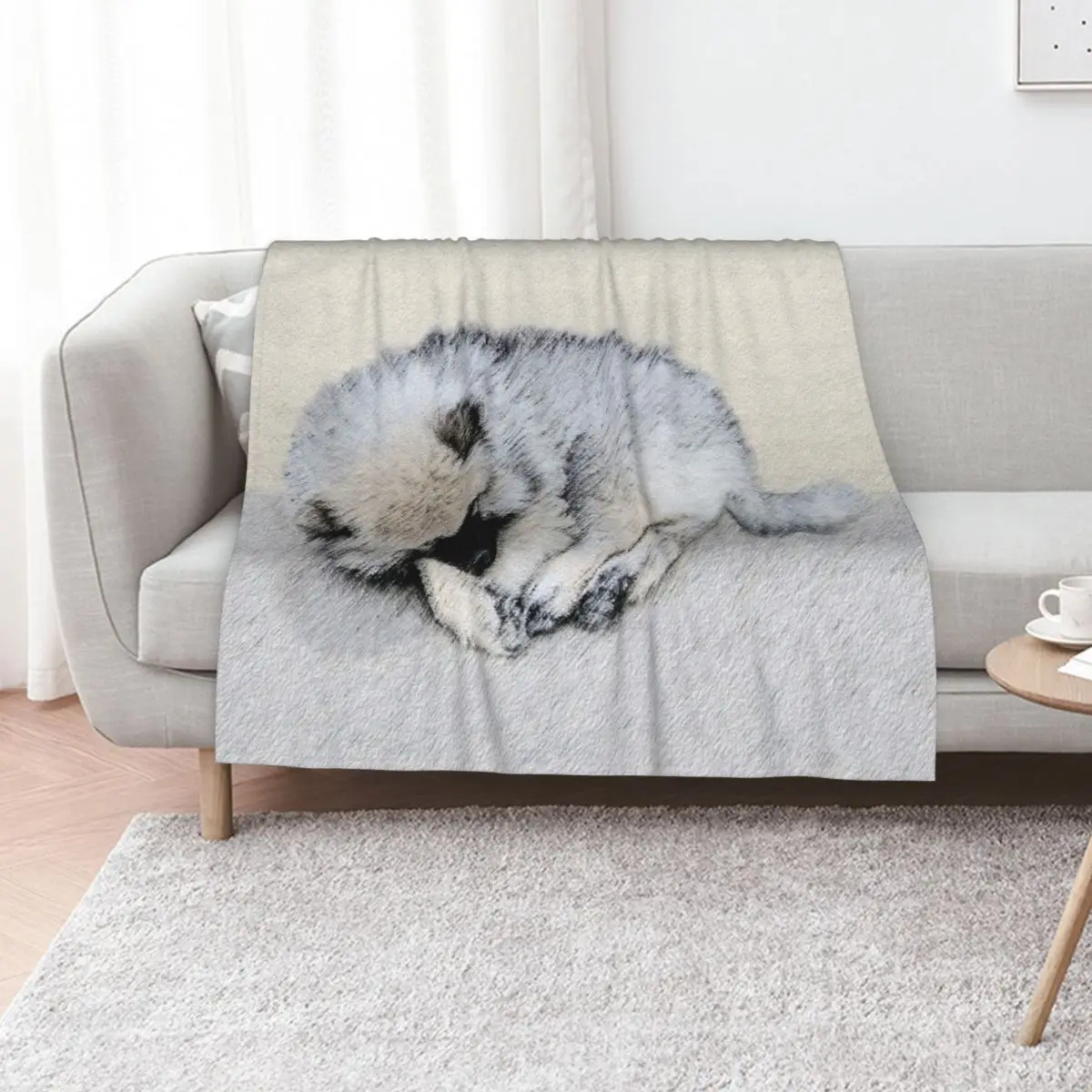 Keeshond Puppy (Sleeping) Throw Blanket Luxury Throw Flannels sofa bed Custom Sofa Beautifuls Blankets