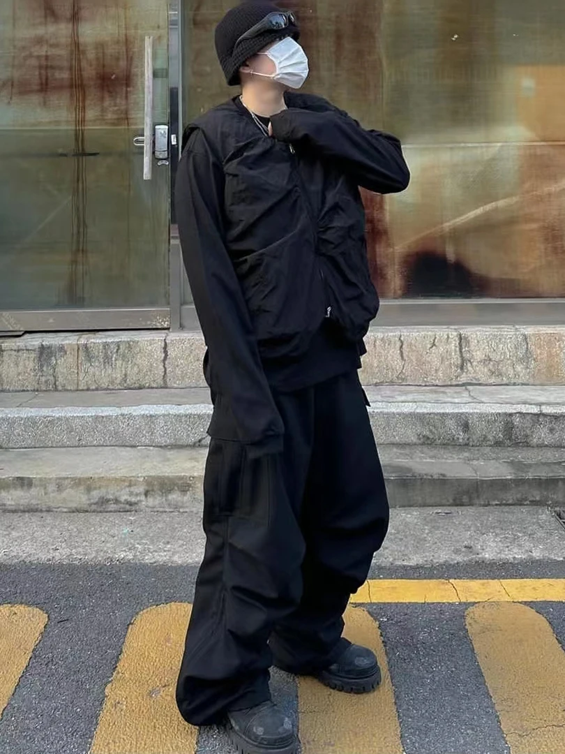 [In Stock] Nonnod Black Warrior Cargo Storm Paratrooper Cargo Pleat Loose Three-Dimensional Wide-Leg Pants