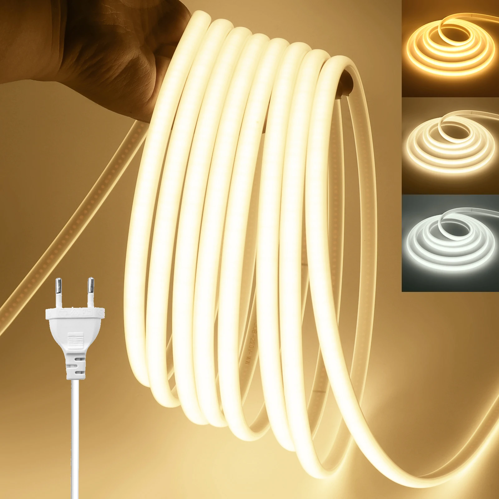 COB LED Strip 220V Waterproof 288LEDs/m LED Neon Strip 0.5m 10m 20m 30m 35m Flexible Lamp Tape for Kitchen Home Garden Decor