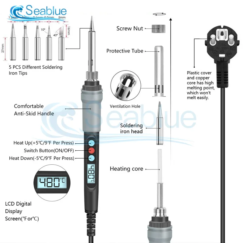 100W Soldering Iron Protable Digital Temp Adjustment Automatic Sleep Internal Thermal Ceramic Heating Electronic Welding Tools