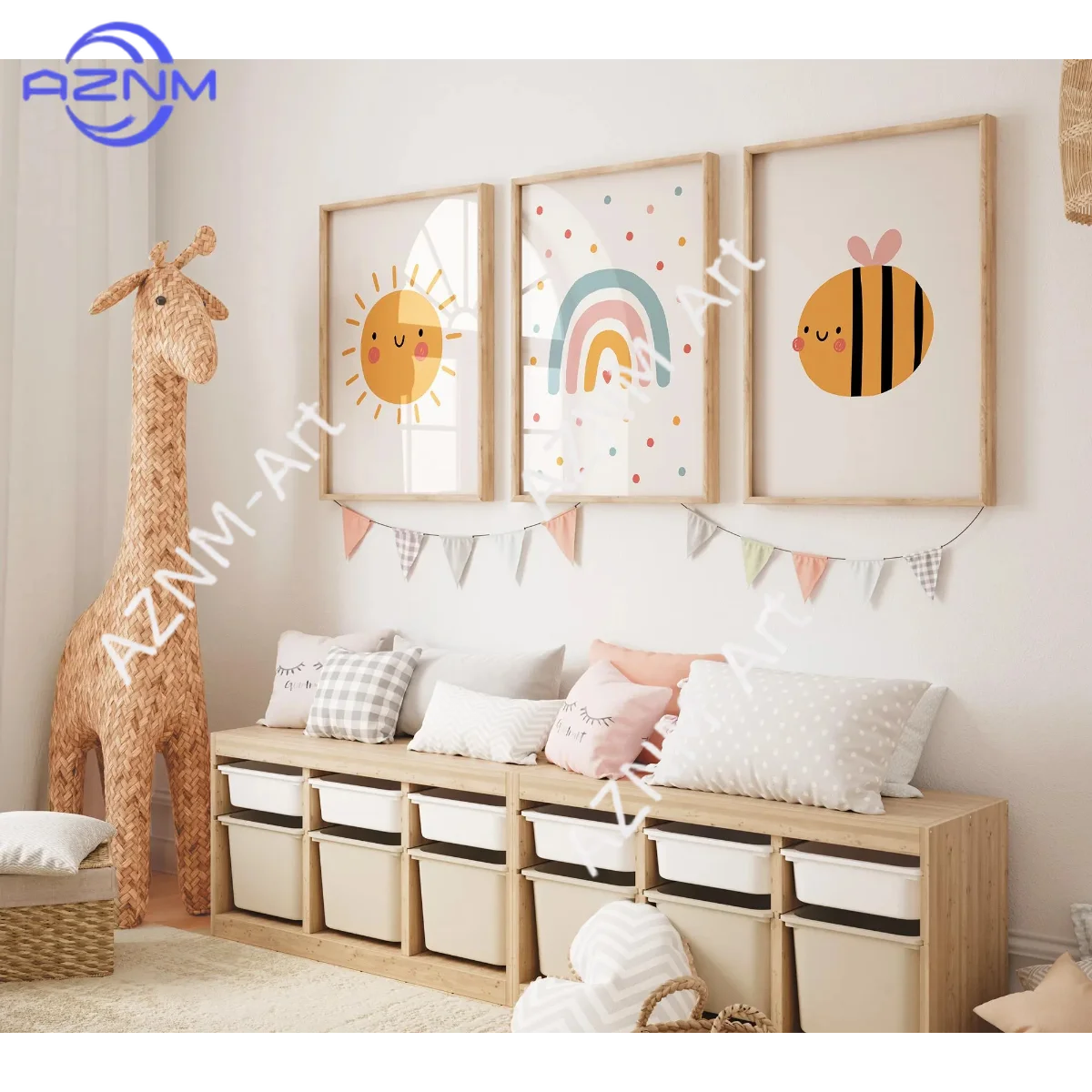 1/3Pcs Set of 3 cheerful nursery posters – spring decoration | Nursery picture | Children | Girls | Baby room | Gift | Print