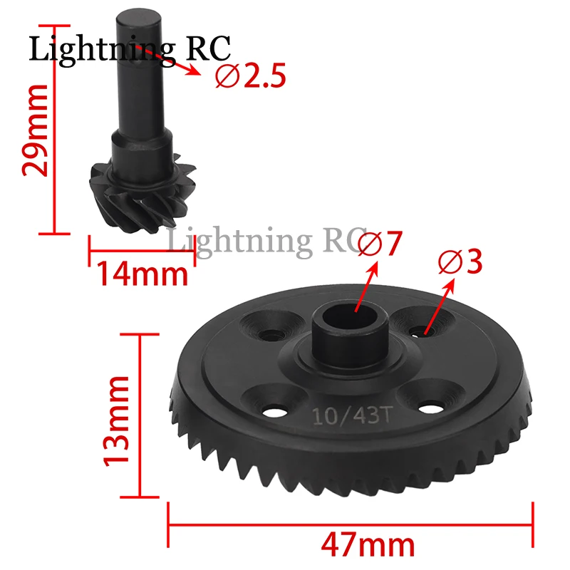 

Racing Steel Differential Gear Diff Gear 43T 10T Supper Pinion Bevel Gear Set Spiral Gear for 1/8 SLEDGE #9579