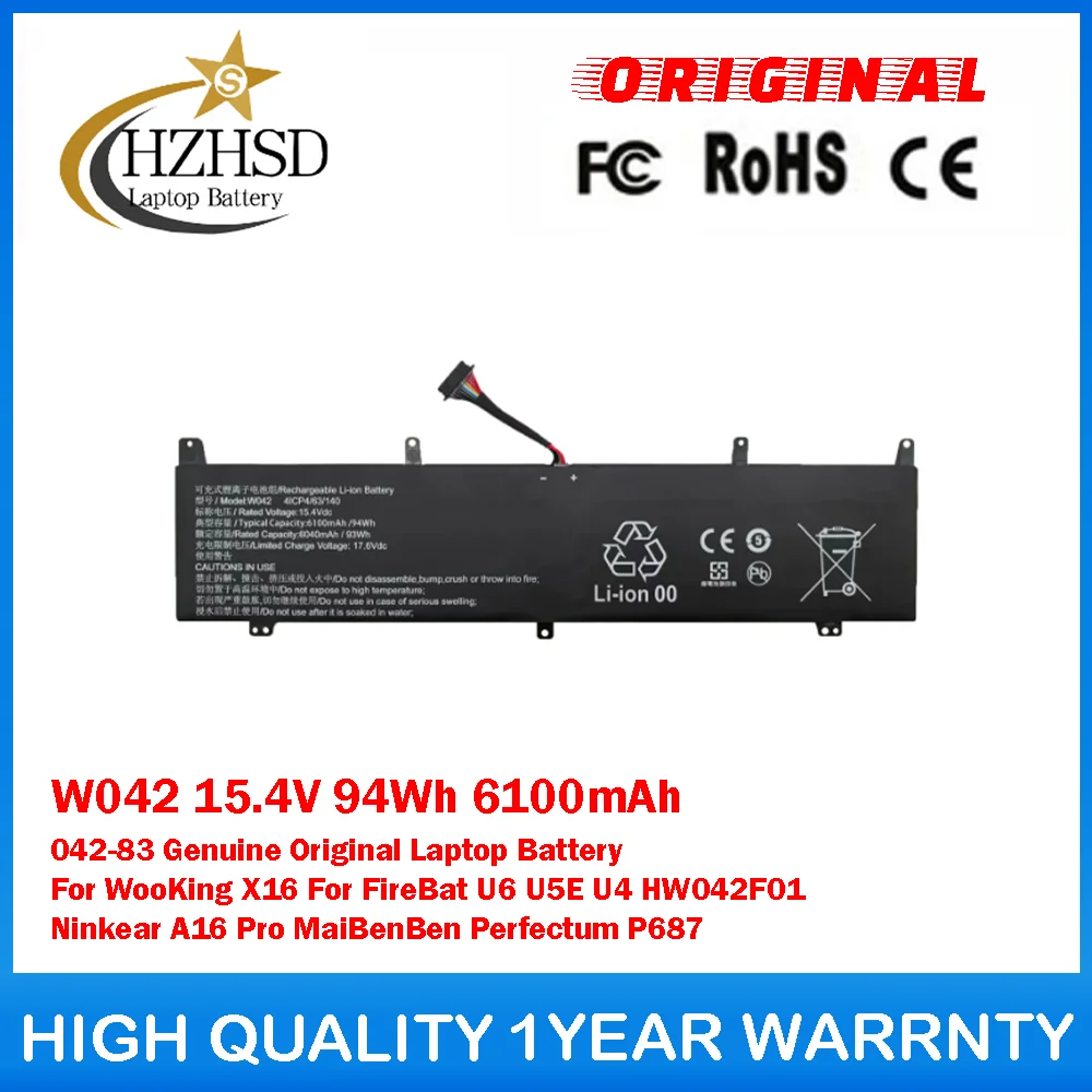 

W042 15.4V 94Wh 6100mAh W042-83 Genuine Original Laptop Battery For WooKing X16 For FireBat U6 U5E U4 HW042F01 Ninkear A16 Pro