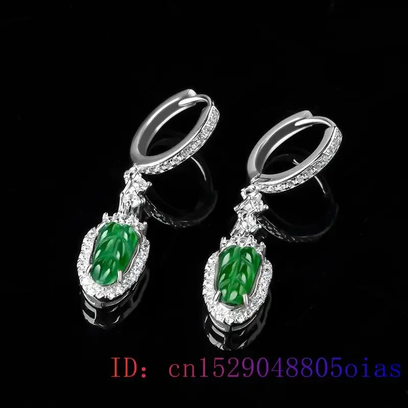 Emerald Jade Leaf Earrings Green Certificate Natural Women Charms Charm Jadeite Real Gifts Stone 925 Silver Fashion Jewelry