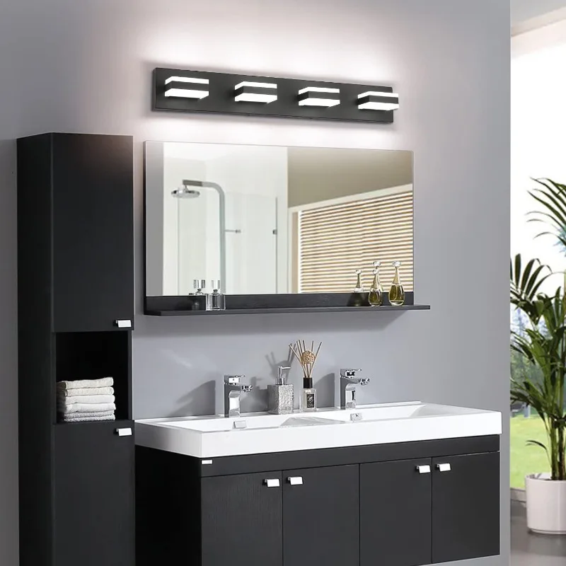 Black Bathroom Light Fixtures 4 Lights Bathroom Vanity Light LED Dimmable Matt Black Vanity Lights?32W Cool White 6000K &