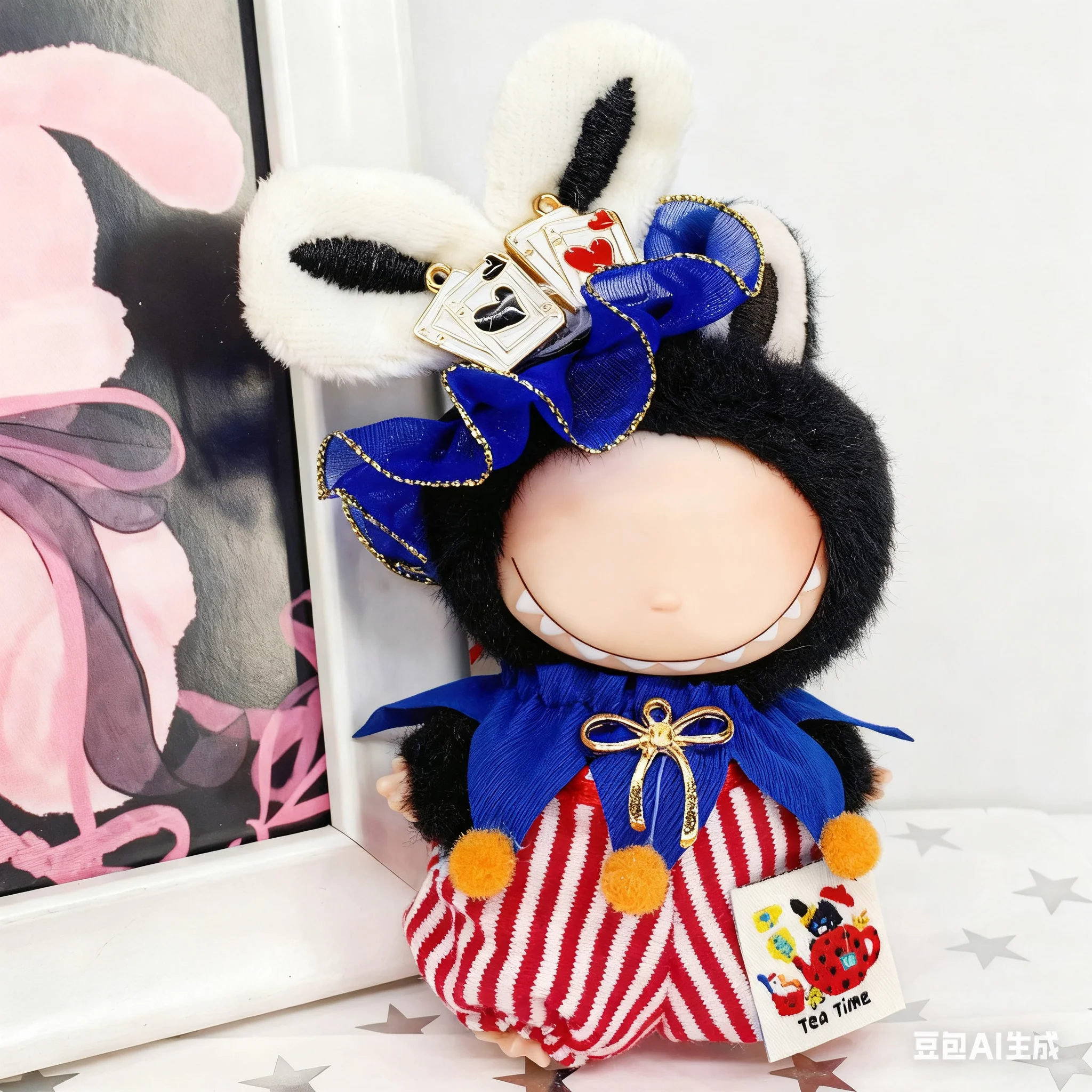 ラビュブ4.0ドール服 カラフルボールピエロ衣装アクセサリー ミニぬいぐるみセット トレンド衣装 チェック柄ワンピース襟付き服