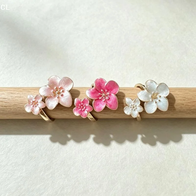 Colorful Metal Flower Open Ring For Women Exquisite Sweet Floral Finger Ring Elegant Vintage Versatile Adjustable Jewelry Gift