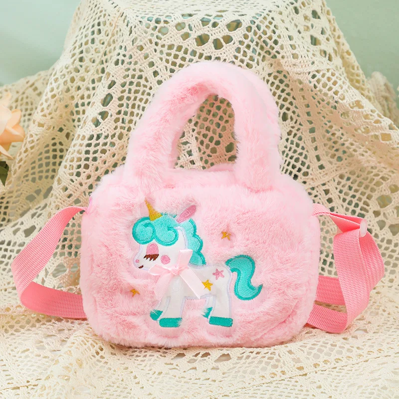 Kawaii Children\'s Cartoon Unicorn Crossbody Bag Cute Plush Shoulder Bag Girl Handbag Suitable For Party Holiday Gifts