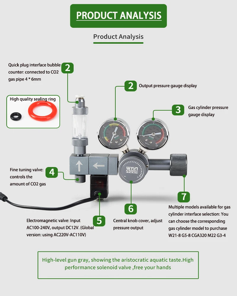 Aquarium DIY Co2 regulator dual stage pressure regulating valve Co2 multi splitter output fish tank Co2 pressure reducing valve