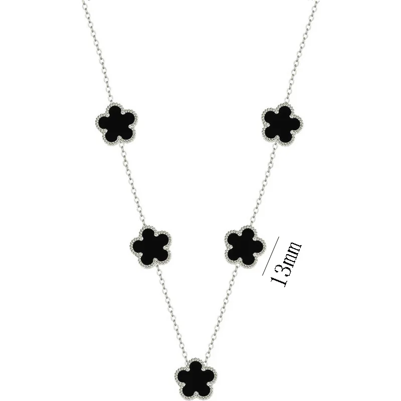 Lucky Clover Necklace for Women Girls Stainless Steel Jewelry Elegant White Black Blue Red Green color Flower Pendant Necklaces