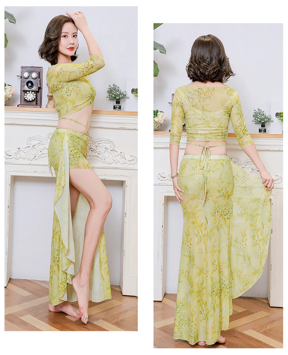 Set da 2 pezzi Top e gonna Abiti da pratica di danza del ventre Abito da ballo per donne adulte Costume da spettacolo teatrale che indossa un completo