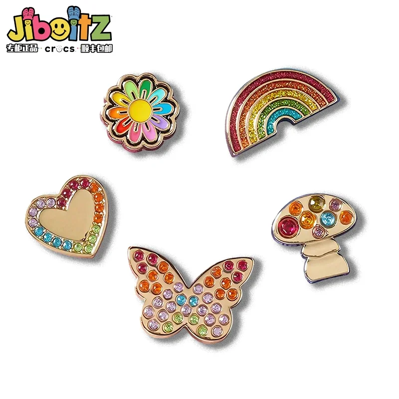 Colorful Diamond Love Butterfly Metal Sheo Charms for Sandals Clogs Y2k Fashion Cartoon Pearl Diamond Shoe Decoration Kids Gifts