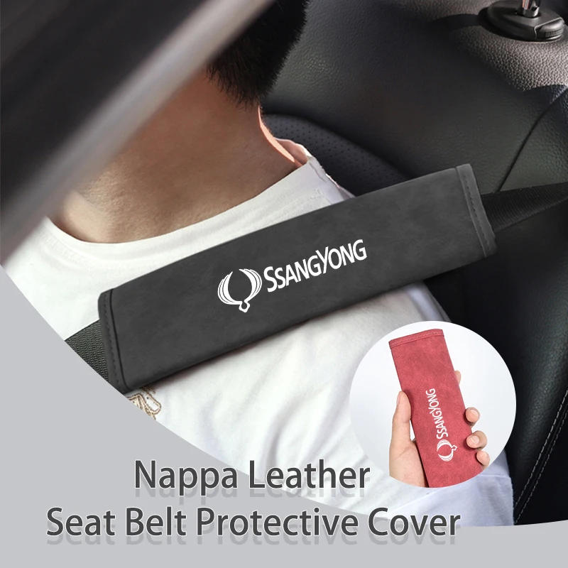 Car Seat Belt Leather Safety Belts Cover Shoulder Protection For SsangYong Actyon Sport Korando Rexton Kyron Rodius Tivoli Musso