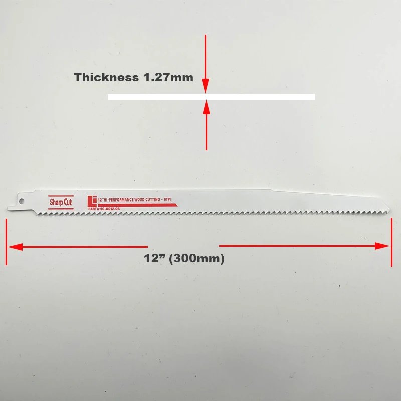 Alta Aço Carbono Reciprocating Saw Blade, Sabre Saw Blades, Corte Rápido, Madeira, Plástico, DIY Ferramentas Acessórios, 9 ", 6TPI, 12", 1Pc