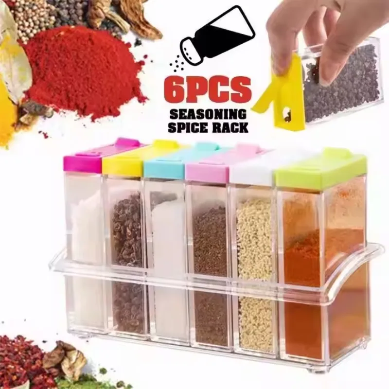 6Pcs/Set Transparent Spice Seasoning Storage Box Kitchen Supplies Salt Pepper Seasoning Bottle Multi-purpose Storage Salt Shaker