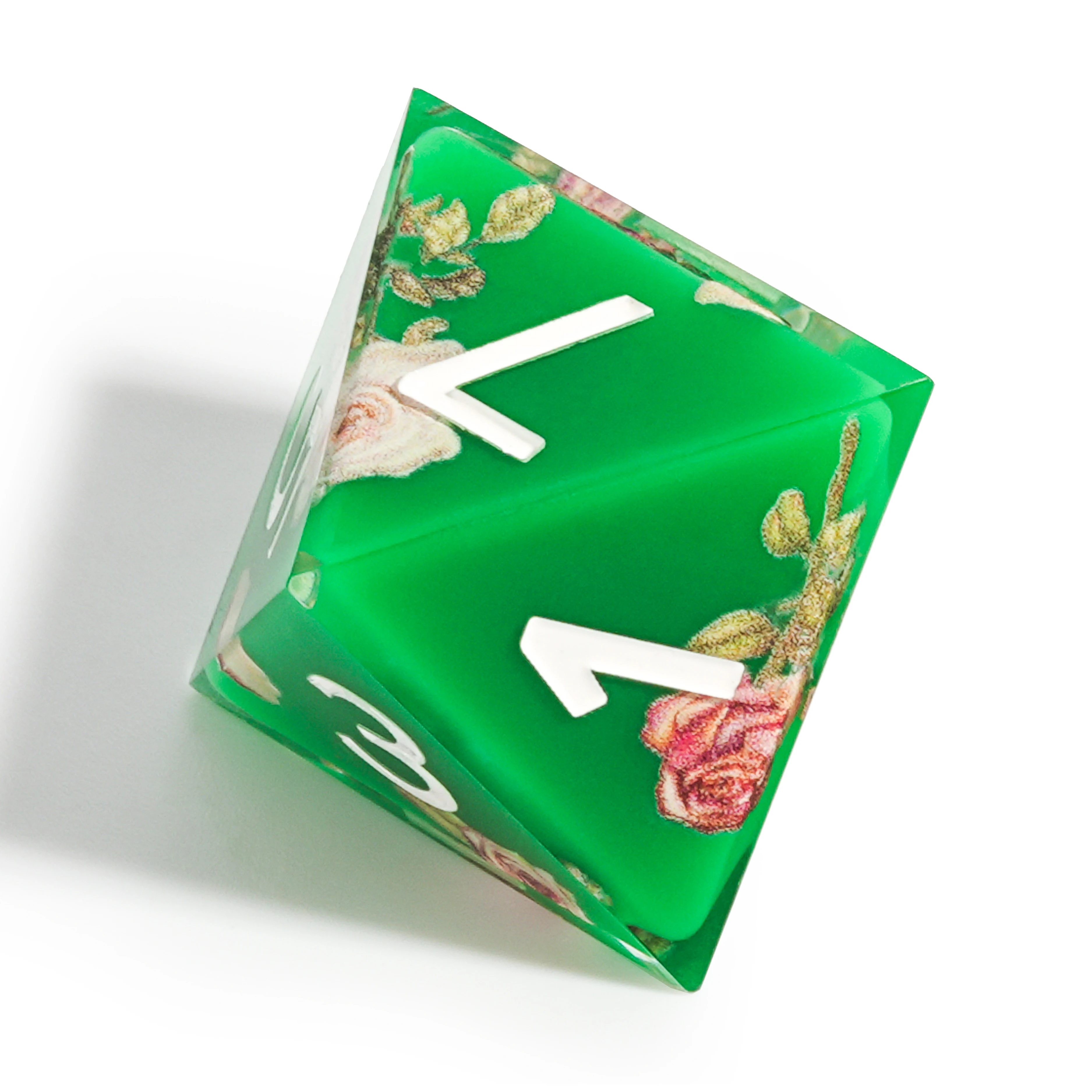1-7Pcs Green Flowers Resin Dice Set Multi-sided Polyhedral Dice for D&D Game COC Role Playing RPG Table D6~D20