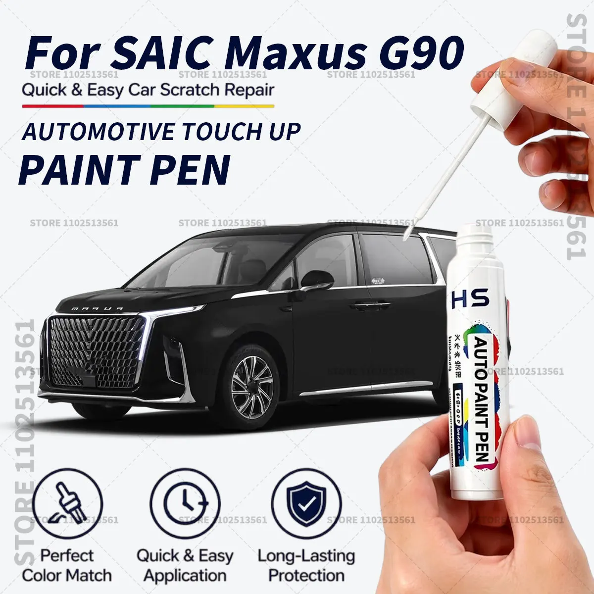 For SAIC Maxus G90 Touch Up Paint Pen Quick Repair Car Scratch Chip Paint Brush White Blue Red Grey