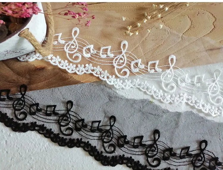 10CM Wide Gold White Black Musical Note Embroidered Tulle Mesh Lace for Fringe Party Dresses Fabric Sewing Accessories Supplies