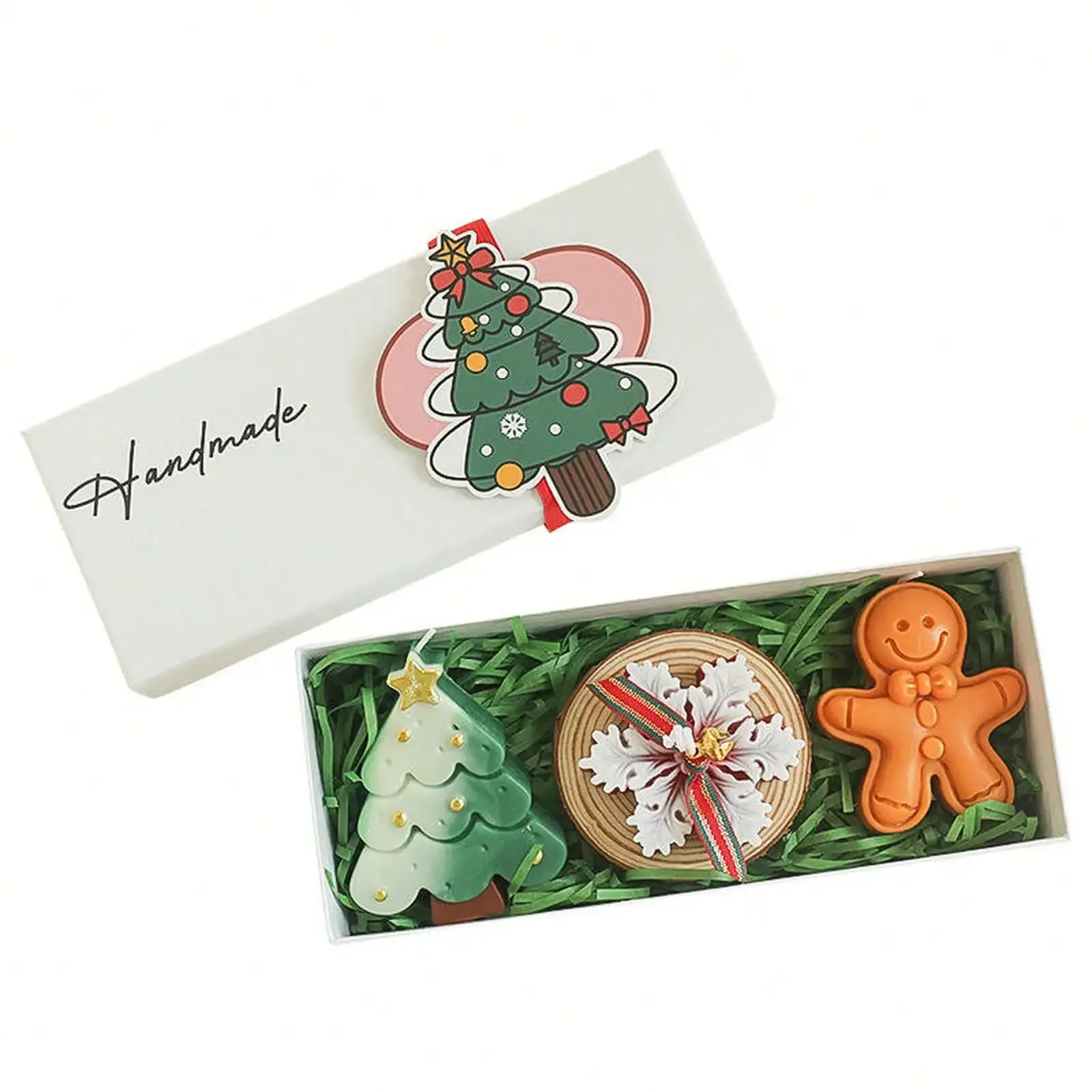 Festive Christmas Gift Box Scented Candle Set, 3‑Pcs Assorted Christmas Element Candles, Holiday Joy Ambiance Home Décor Gift, Random Patterns