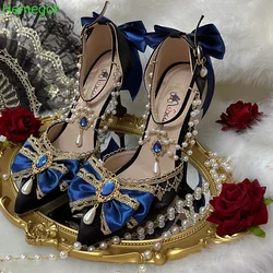 Pearl Crystal Bling Bling Lolita décolleté da donna 2024 New splendido elegante tacchi alti scarpe a punta con fibbia cinturino stile principessa