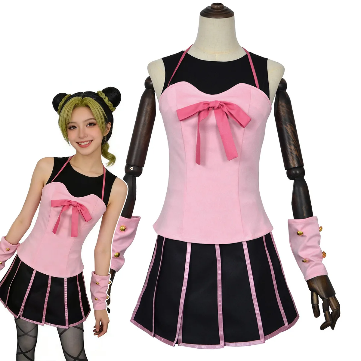 

Anime Bizarre Adventure Cosplay Costume Sexy Women Sweet Lucy Pink Dress T-shirt Halloween Carnival Suits