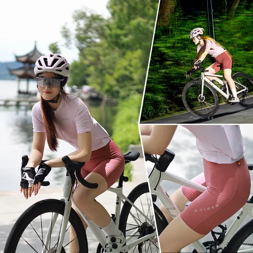 Imagen 2 del producto X-TIGER pantalones cortos de ciclismo para mujer 120 pantalones con pechera de ciclismo profesionales acolchados de alta densidad transpirables MTB Road 8 horas medias de bicicleta