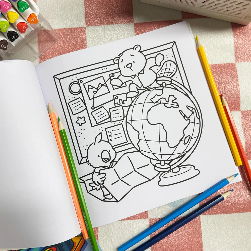 كتاب تلوين الحيوانات المضحكة: فكاهة الكبار المتعبة، 44 صفحة من الورق السميك، الرسوم التوضيحية الأصلية المرسومة يدويًا