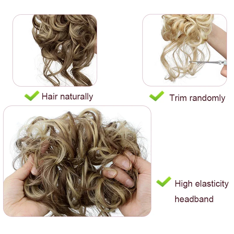 Peruca de coque de cabelo sintético para mulheres elástico de borracha extensões de cabelo coque resistente ao calor preto marrom