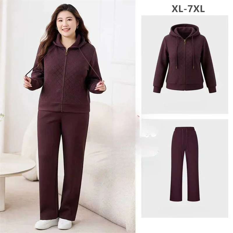 

Women Plus Size Sports Clothes Set 2Pcs 2026 New Rhinestone Coat Hoodies 7XL 6XL 5XL 100KG Stretched Pants Tracksuit Gym Outfit